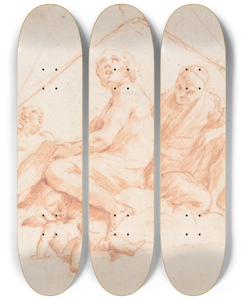 Triptych art skateboard deck of Giovanni Lanfranco Seated Apostles And Putti by Giovanni Lanfranco (1582-1647)