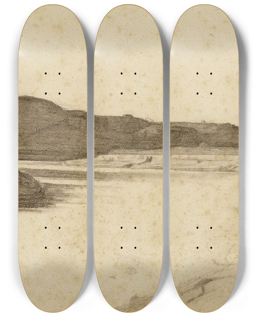Triptych art skateboard deck of Lon Bonnat Paysage Des Bords Du Tibre by Leon Bonnat (1833-1922)