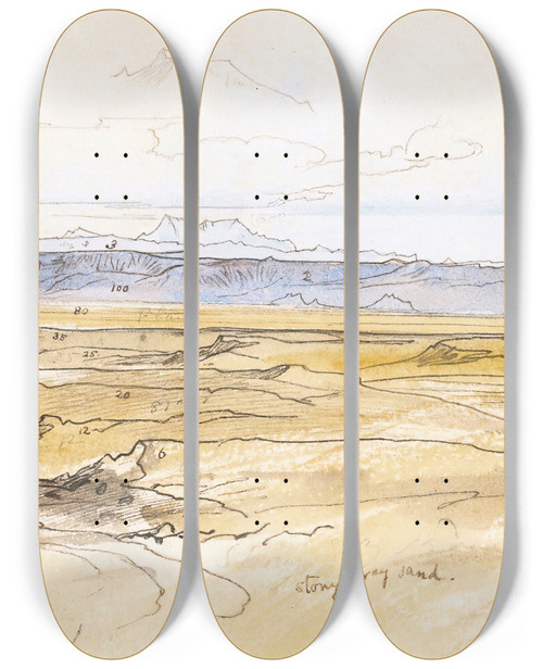 Triptych art skateboard deck of Edward Lear Gebel Serbal From Above Wadi Useit Eygpt by Edward Lear (1812-1888)
