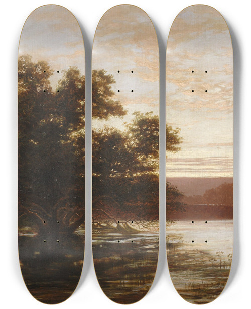 Triptych art skateboard deck of William Charles Piguenit An Australian Mangrove Ebb Tide by William Charles Piguenit (1836-1914)