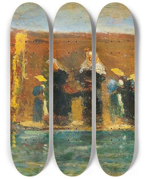 Triptych art skateboard deck of Vincenzo Cabianca Nuns Bathing by Vincenzo Cabianca (1827-1902)