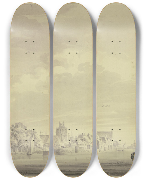 Triptych art skateboard deck of Paulus Van Liender Dordrecht Te Rien Van Papendrecht by Paulus Van Liender (1731-1797)
