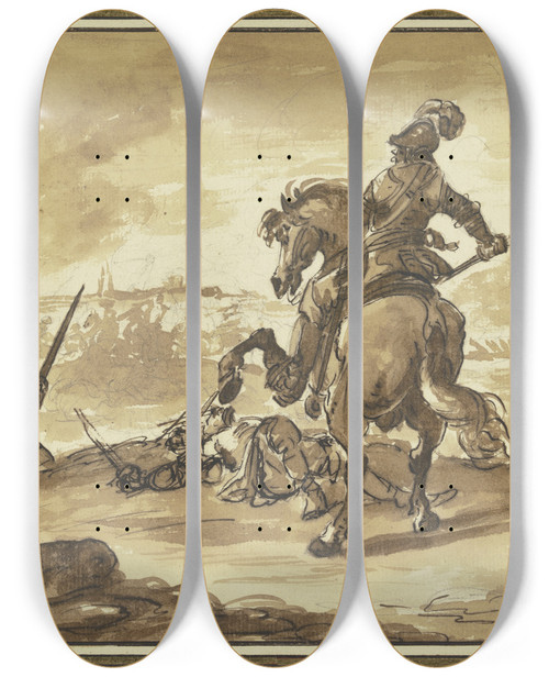 Triptych art skateboard deck of Francesco Giuseppe Casanova Vorpostengefecht Zwischen Reitern Und Fusoldaten by Francesco Giuseppe Casanova (1727-1803)