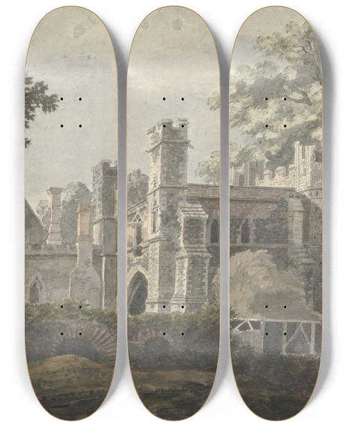 Triptych art skateboard deck of Jonathan Skelton The Great Gate Of St Augustines Monastery Canterbury by Jonathan Skelton (1735-1759)