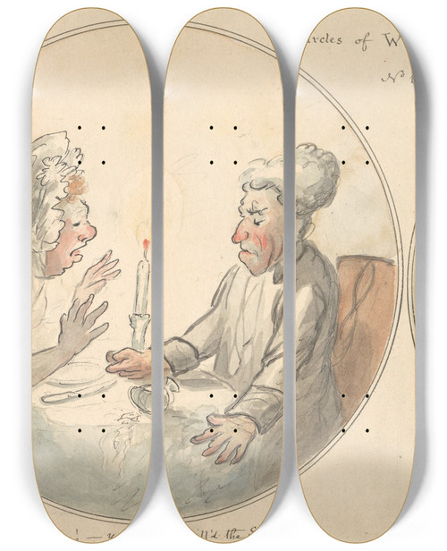 Triptych art skateboard deck of George Moutard Woodward Circles Of Wisdom No 1 by George Moutard Woodward (1765-1809)