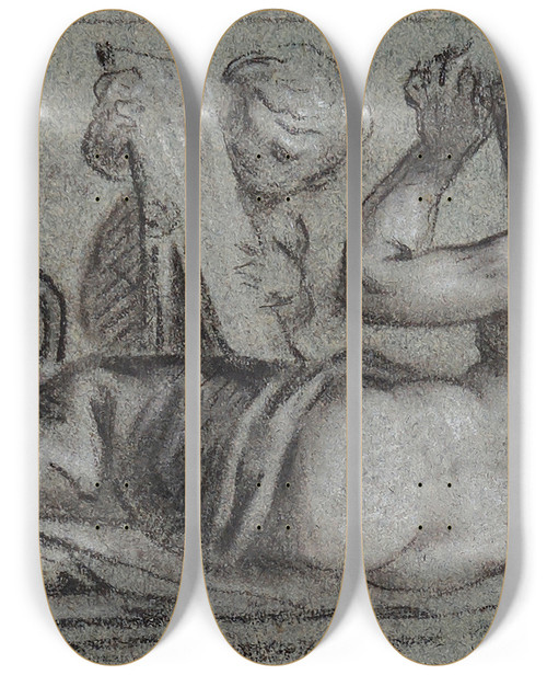 Triptych art skateboard deck of Pierrepaul Prudhon Le Soir by Pierre-Paul Prud'hon (1758-1823)
