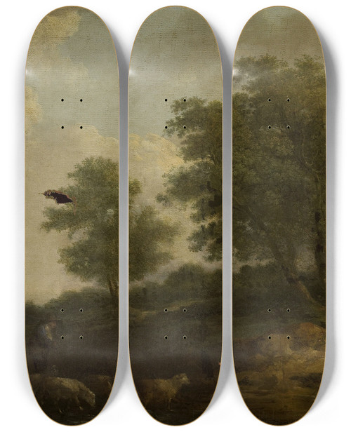 Triptych art skateboard deck of Francesco Giuseppe Casanova Forest Landscape by Francesco Giuseppe Casanova (1727-1803)