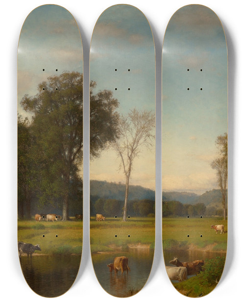 Triptych art skateboard deck of Samuel Colman Saw Mill Valley Ashford Connecticut by Samuel Colman (1832-1920)