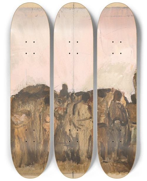 Triptych art skateboard deck of Cyprin Majernk Unheard Of Meeting by Cyprian Majernik (1909-1945)