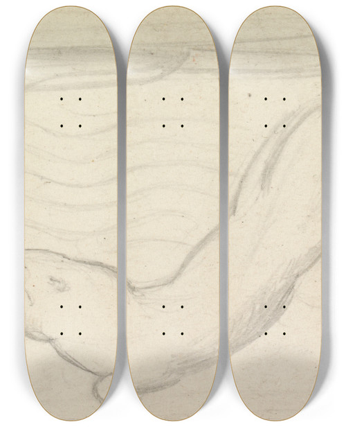 Triptych art skateboard deck of Sir John Everett Millais Stained Glass Study An Otter And Two Fish_1 by Sir John Everett Millais (1829-1896)