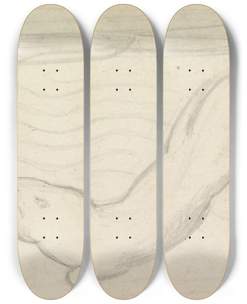 Triptych art skateboard deck of Sir John Everett Millais Stained Glass Study An Otter And Two Fish_2 by Sir John Everett Millais (1829-1896)