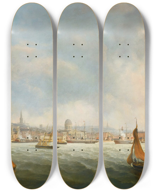 Triptych art skateboard deck of Thomas Dove Port Of Liverpool by Thomas Dove (1812-1886)