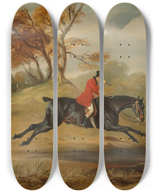 Triptych art skateboard deck of John Ferneley Anthony Adrian 7Th Earl Of Kintore On Tom Of Lincoln Hunting In An Extensive Landscape_2 by John Ferneley (1782-1860)