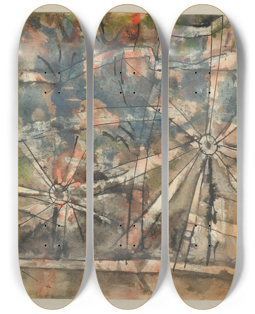 Triptych art skateboard deck of Paul Klee Laternen Street Lamps by Paul Klee (1879-1940)