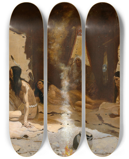 Triptych art skateboard deck of Frederic Remington Historians Of The Tribe by Frederic Remington (1861-1909)