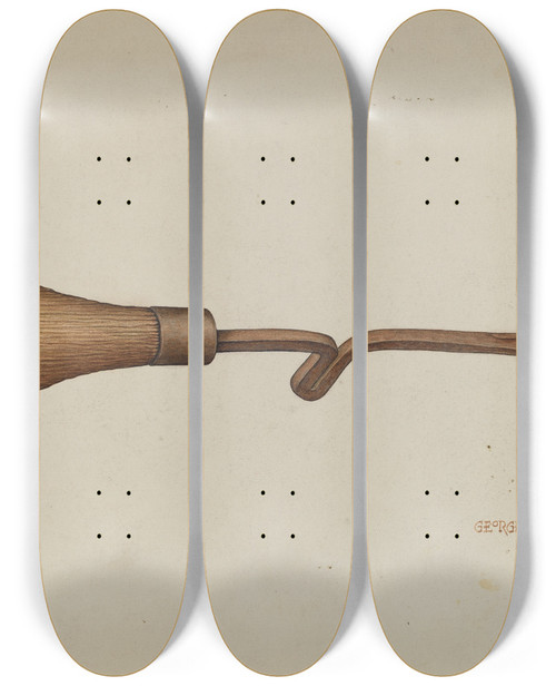 Triptych art skateboard deck of George C Brown Horse Shoers Knife by George C Brown