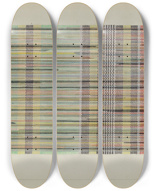 Triptych art skateboard deck of Clyde L Cheney Rag Carpet by Clyde L Cheney