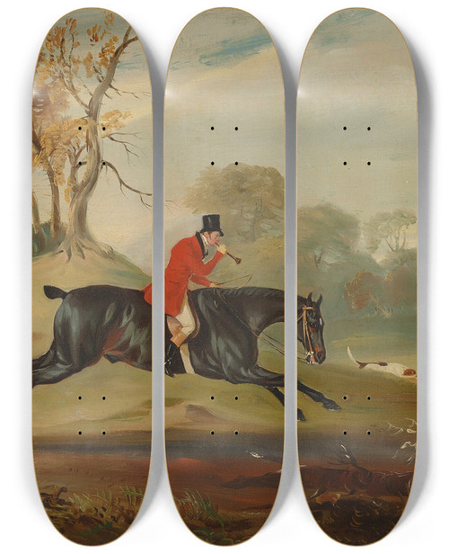 Triptych art skateboard deck of John Ferneley Anthony Adrian 7Th Earl Of Kintore On Tom Of Lincoln Hunting In An Extensive Landscape_1 by John Ferneley (1782-1860)