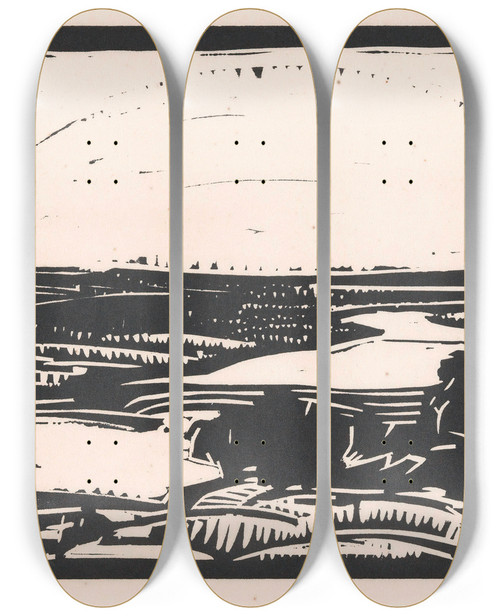 Triptych art skateboard deck of Henri Jonas Landschap Met Meanderende Rivier by Henri Jonas (1878-1944)