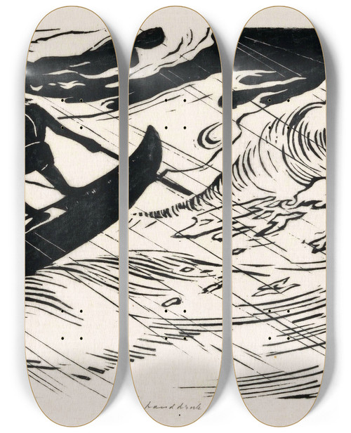 Triptych art skateboard deck of Johannes Frederik Engelbert Ten Klooster De Bui by Johannes Frederik Engelbert Ten Klooster (1873-1940)