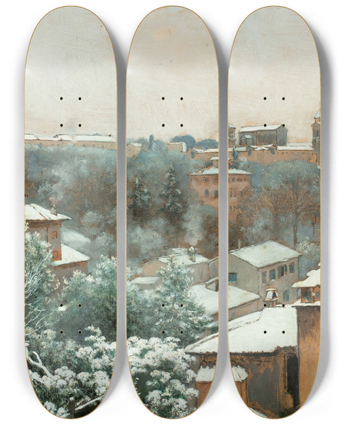Triptych art skateboard deck of Charles Caryl Coleman View Of The Pincio In Rome With The Villa Medici And The Trinit Dei Monti by Charles Caryl Coleman (1840-1928)