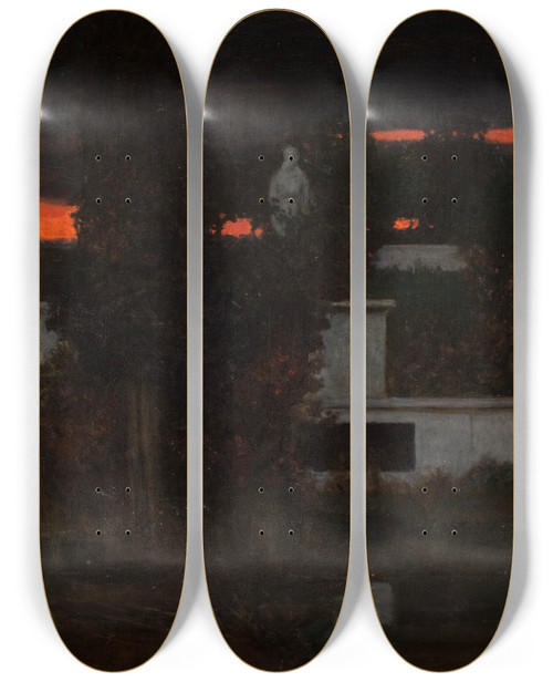 Triptych art skateboard deck of Adam Chmielowski Italian Cemetery At Dusk by Adam Chmielowski (1845-1916)