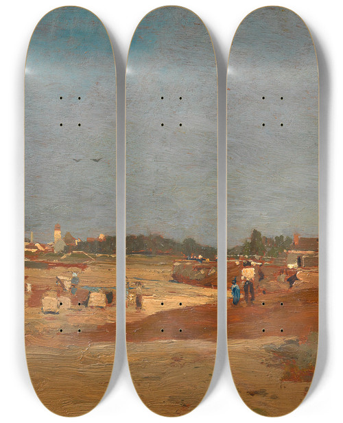 Triptych art skateboard deck of Tina Blau Wscherei An Der Wien Bei St Veit by Tina Blau (1845-1916)