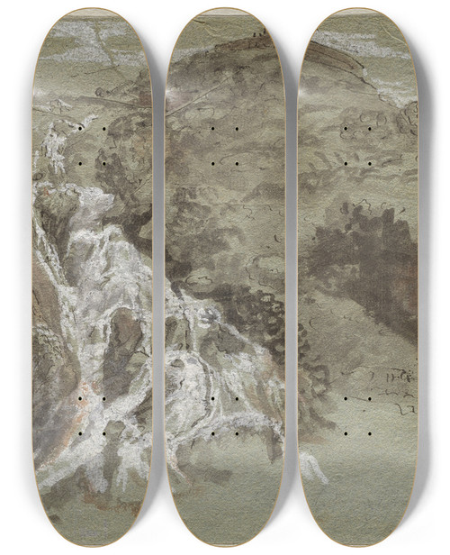Triptych art skateboard deck of Joachim Franz Beich The Waterfalls At Tivoli Recto by Franz Joachim Beich (1665-1748)