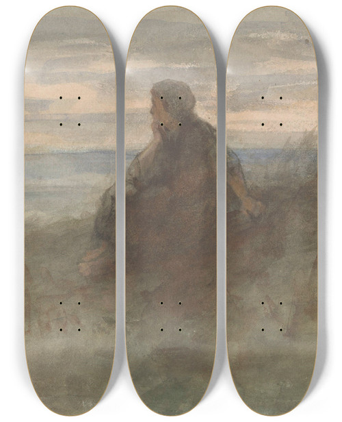 Triptych art skateboard deck of Jozef Israls Zittende Vrouw Op Een Duin Bij Zee by Jozef Israels (1824-1911)