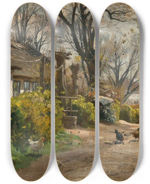Triptych art skateboard deck of Peder Mrk Mnsted A Summer Day by Peder Mork Monsted (1859-1941)