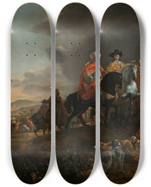 Triptych art skateboard deck of Jan Baptist Weenix The Dutch Ambassador On His Way To Isfahan by Jan Baptist Weenix (1621-1660)