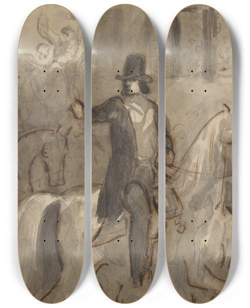 Triptych art skateboard deck of Constantin Guys Louisnapoleon Bonaparte On The Second Of December by Constantin Guys (1805-1892)