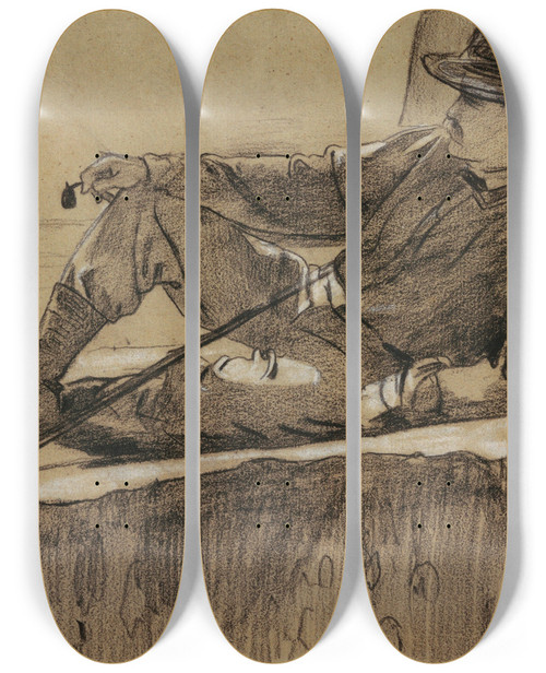 Triptych art skateboard deck of Winslow Homer Mountain Climber Resting by Winslow Homer (1836-1910)