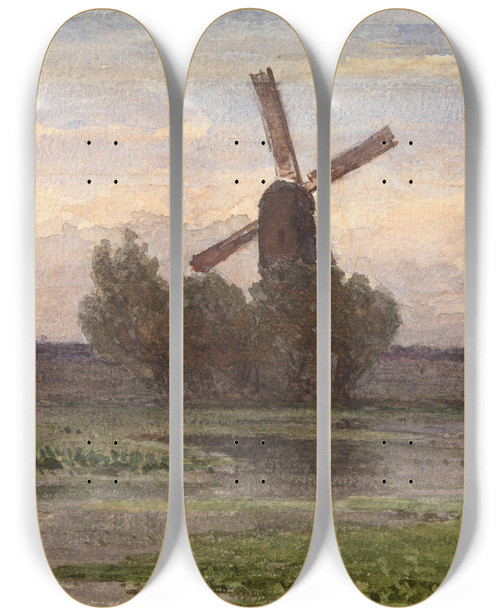 Triptych art skateboard deck of Paul Joseph Constantin Gabril Dutch Landscape by Paul Joseph Constantin Gabriel (1828-1903)