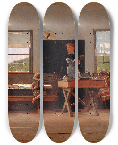 Triptych art skateboard deck of Winslow Homer The Country School by Winslow Homer (1836-1910)