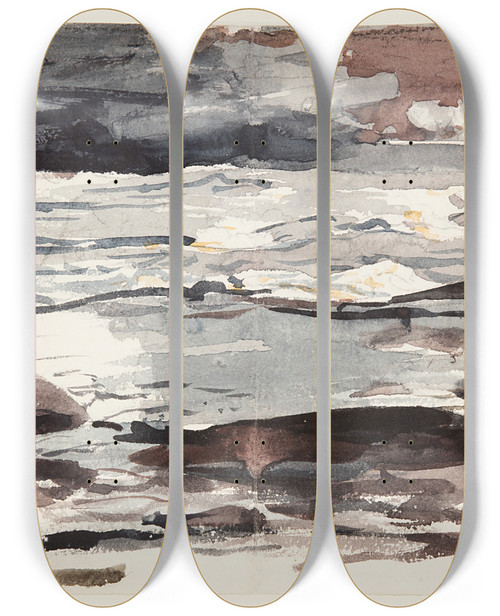 Triptych art skateboard deck of Winslow Homer Woodland Stream by Winslow Homer (1836-1910)