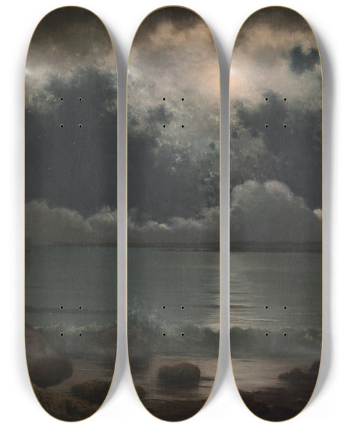 Triptych art skateboard deck of Martin Johnson Heade Point Judith Rhode Island by Martin Johnson Heade (1819-1904)