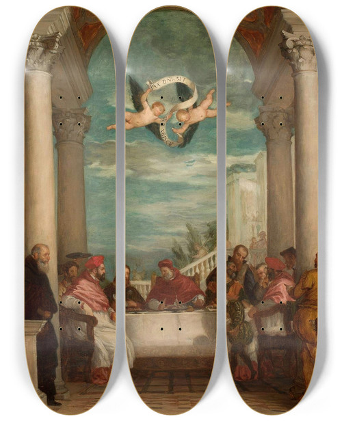 Triptych art skateboard deck of Henryk Rodakowski Feast In The House Of Simon The Pharisee by Henryk Rodakowski (1823-1894)