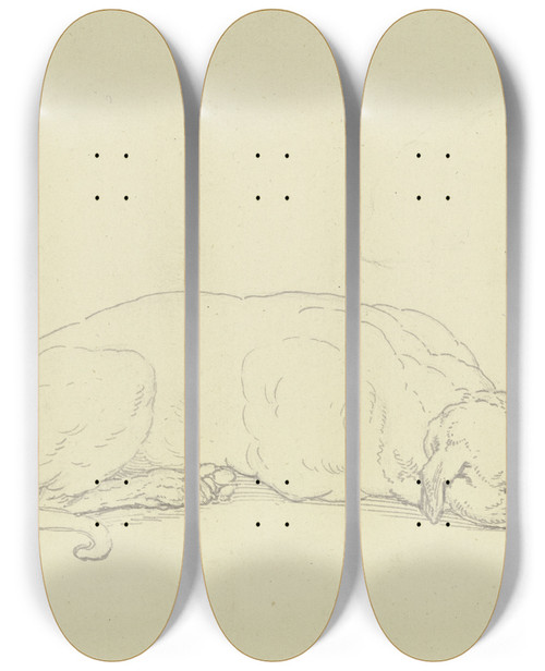 Triptych art skateboard deck of Ferdinand Fellner Sleeping Dog 2 by Ferdinand Fellner (1799-1859)