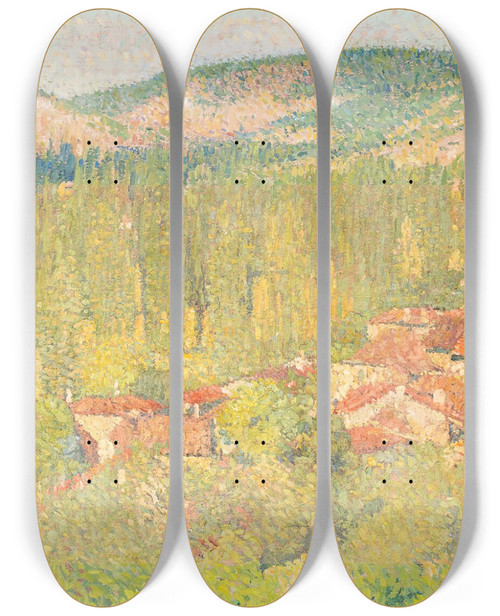 Triptych art skateboard deck of Henri Martin Vue De Labastideduvert by Henri Martin (1860-1943)
