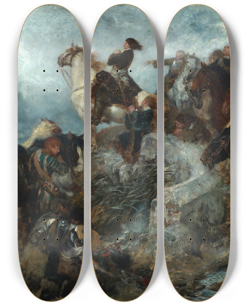 Triptych art skateboard deck of Ferdinand Keller Der Groe Kurfrst Vor Der Schlacht Bei Fehrbellin by Ferdinand Keller (1842-1922)