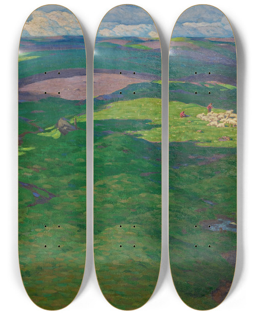 Triptych art skateboard deck of Viktor Sarubin Wolkenschatten by Viktor Sarubin (1866-1928)