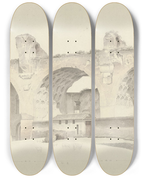 Triptych art skateboard deck of Josephus Augustus Knip The Basilica Of Maxentius And Constantine In Rome by Josephus Augustus Knip (1777-1847)