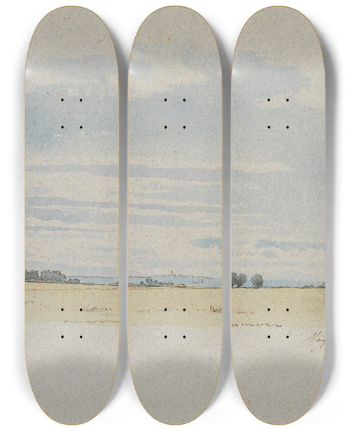 Triptych art skateboard deck of Johan Thomas Lundbye Udsigt Over Marker Mod Skove by Johan Thomas Lundbye (1818-1848)