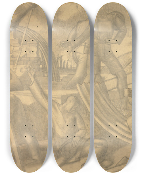 Triptych art skateboard deck of Colin Gill Heavy Artillery_2 by Colin Gill (1892-1940)
