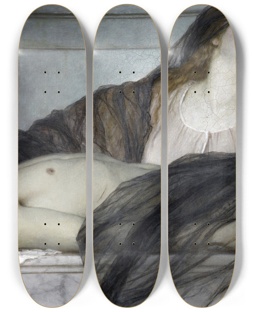 Triptych art skateboard deck of Arnold Bcklin Magdalene Grieving Over The Body Of Christ by Arnold Bocklin (1827-1901)