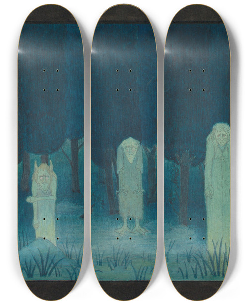 Triptych art skateboard deck of Herbert Crowley Five Ghouls by Herbert Crowley (1873-1937)