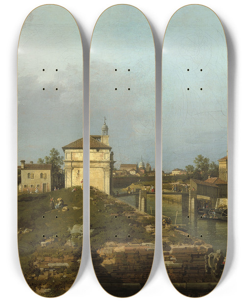 Triptych art skateboard deck of Canaletto The Porta Portellopadua by Canaletto (1697-1768)