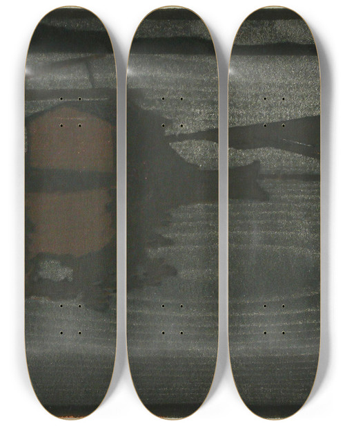Triptych art skateboard deck of Eric O W Ehrstrm Raft Of Logs On A Lake At Night by Eric O W Ehrstrom (1881-1934)