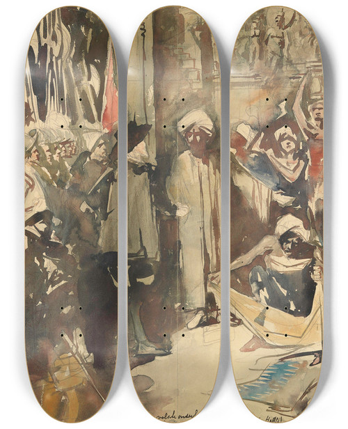 Triptych art skateboard deck of Jan Toorop Large Indian Triptych by Jan Toorop (1858-1928)